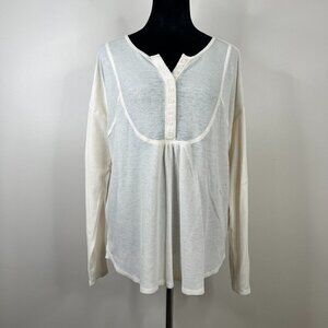 Lucky Brand Waffle Knit Henley Style V Neck Long Sleeve Tunic Top